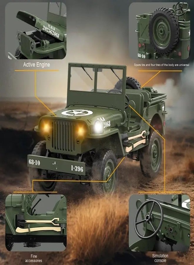 JOYJAY 1/10 Willys MB Jeep RC Car 4WD Off Road Vehicle RTR Multifunctional Jeep Car 2.4GHz Military Truck 4x4 RC Crawler with Car Light Two Batteries for Kids Gift - Image 3